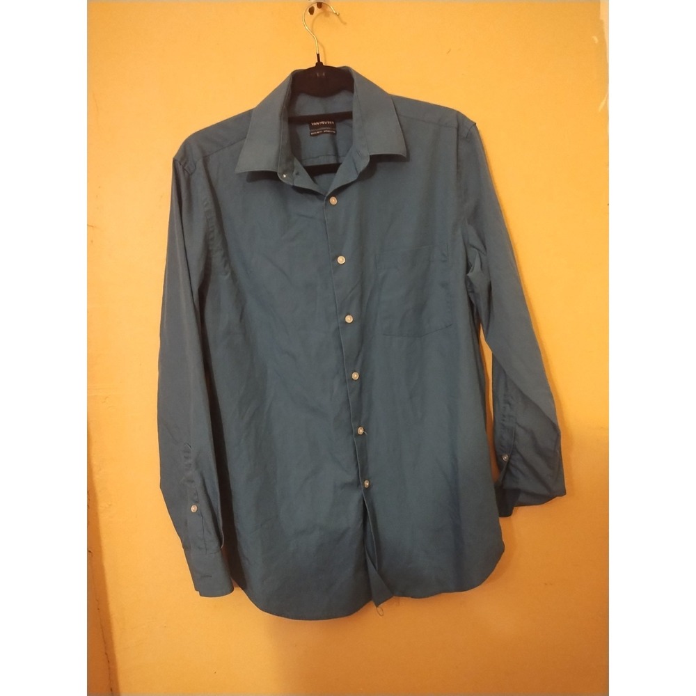 Van Heusen Men's Dress Shirt Wrinkle Free Solid Blue Regular Fit 19 32/33